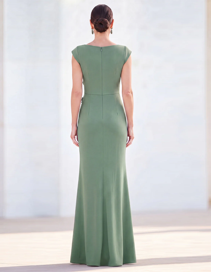 Elegantes bodenlanges Maxikleid mit Bootsausschnitt und 3D-Blumenmuster  
