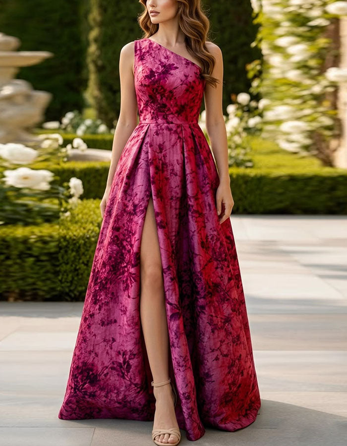 Rose Pink Floral Print Shoulder Maxi Dress