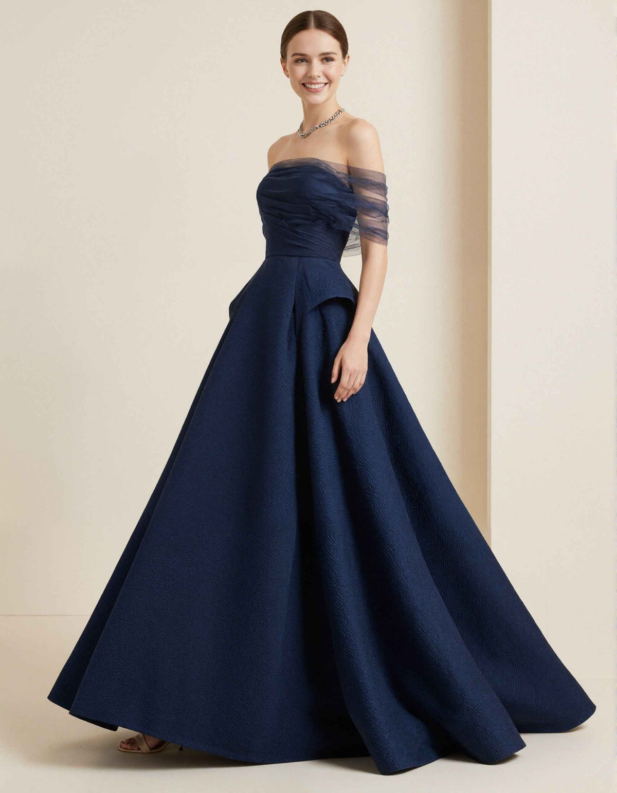 Dark Blue Off Shoulder Maxi Dress
