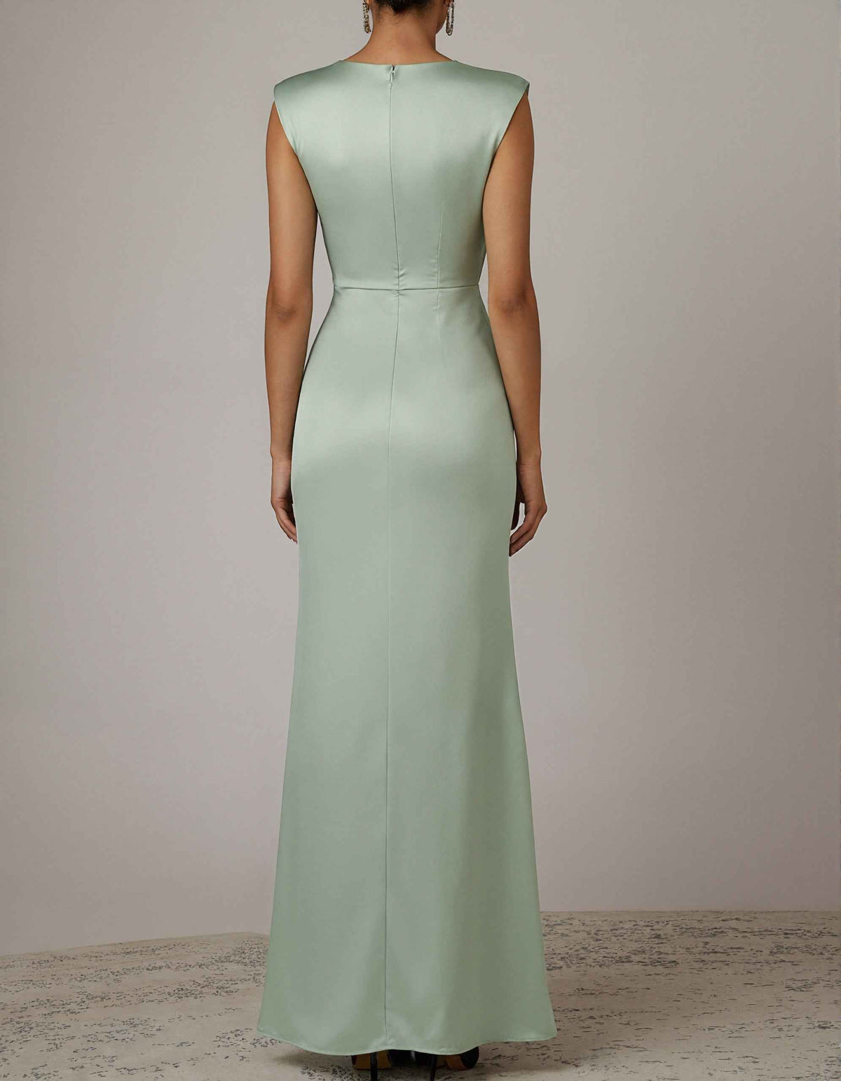 Sage Green Round Neck Satin Maxi Dress
