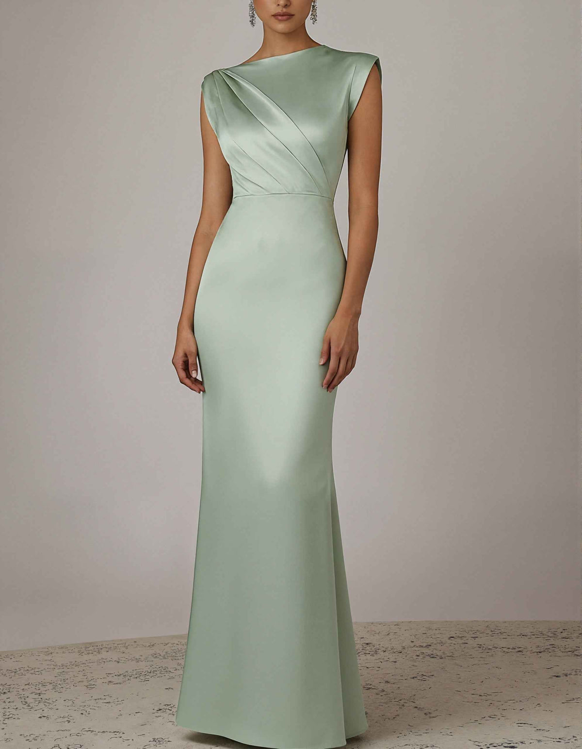 Sage Green Round Neck Satin Maxi Dress