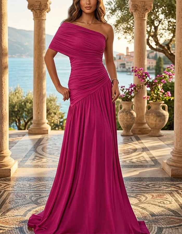 Rose Pink One Shoulder Maxi Dress