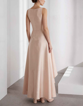 Solid Color Satin Round Neck Sleeveless 3D Floral Maxi Dress