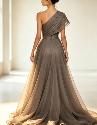 Asymmetrical One-shoulder Pleats Maxi Dress