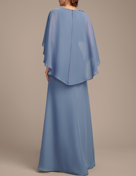 Robe maxi en mousseline avec col en V, manches cape, dentelle florale 3D et sequins