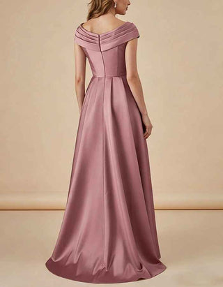 Pink Satin Off Shoulder Cross Pleats Maxi Dress