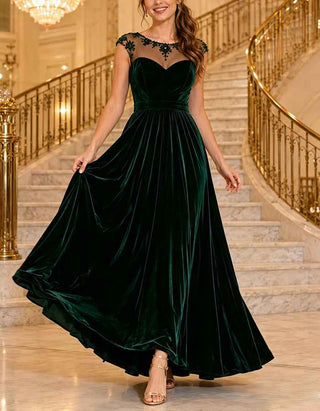 Green Velvet Lace Round Neck Sleeveless Maxi Dress