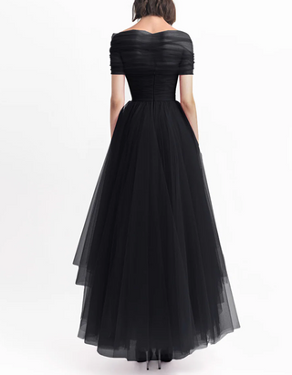 Multi-colored Tulle Off-the-shoulder Neckline Maxi Dress