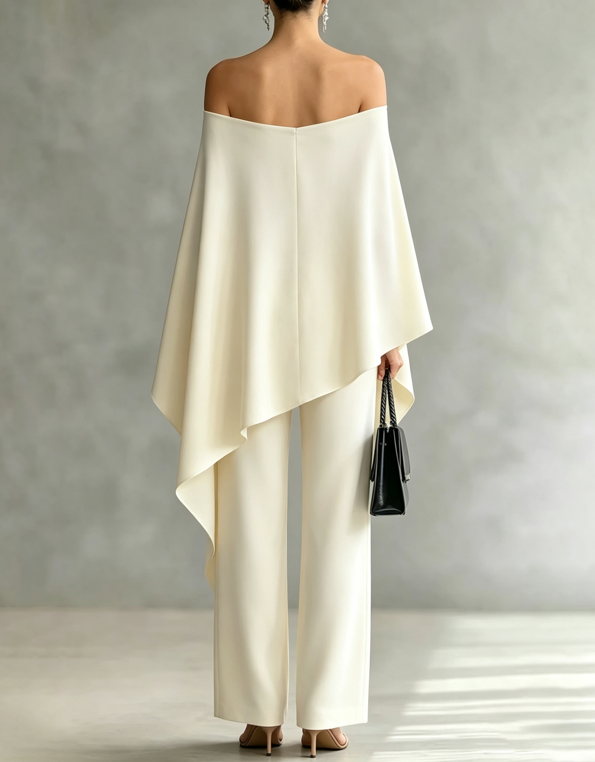 Off-The-Shoulder Draped Irregular Hem Blend Wide Leg Formal Jumpsuit