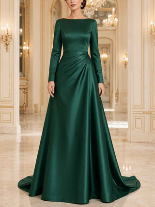 Green Satin Long Sleeved Maxi Dress