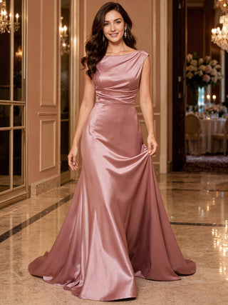 Pink Satin Sleeveless Pleated Maxi Dress
