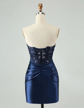 Minidress in raso blu scuro con pizzo