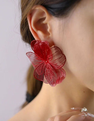 Openwork Metal Flower Tassel Earrings