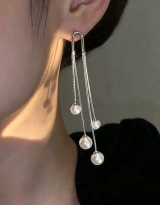 Pendientes largos colgantes de cadena con perlas