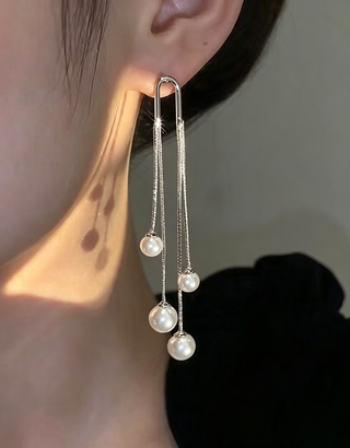 Pendientes largos colgantes de cadena con perlas