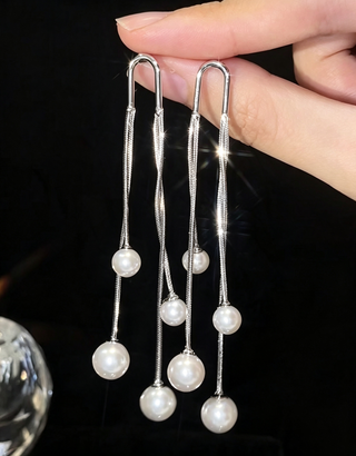 Pendientes largos colgantes de cadena con perlas