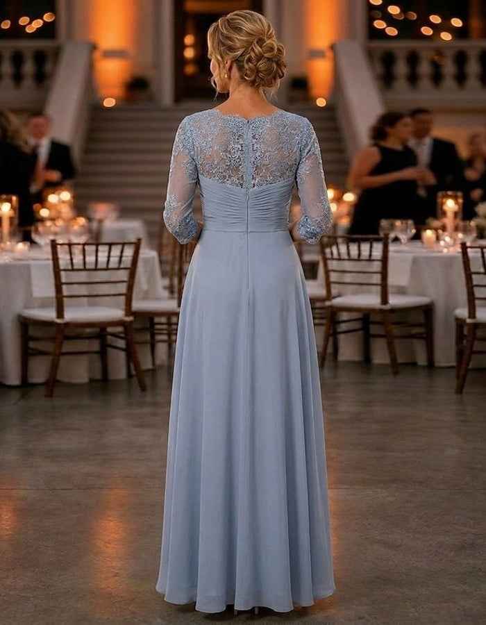 Solid Color Chiffon Lace Midi Dress