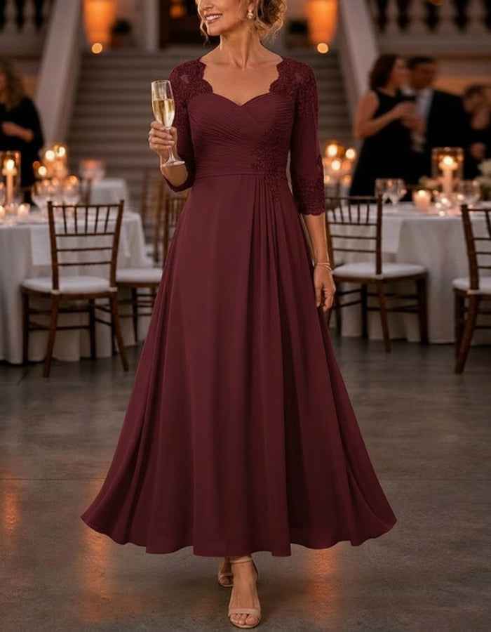 Solid Color Chiffon Lace Midi Dress