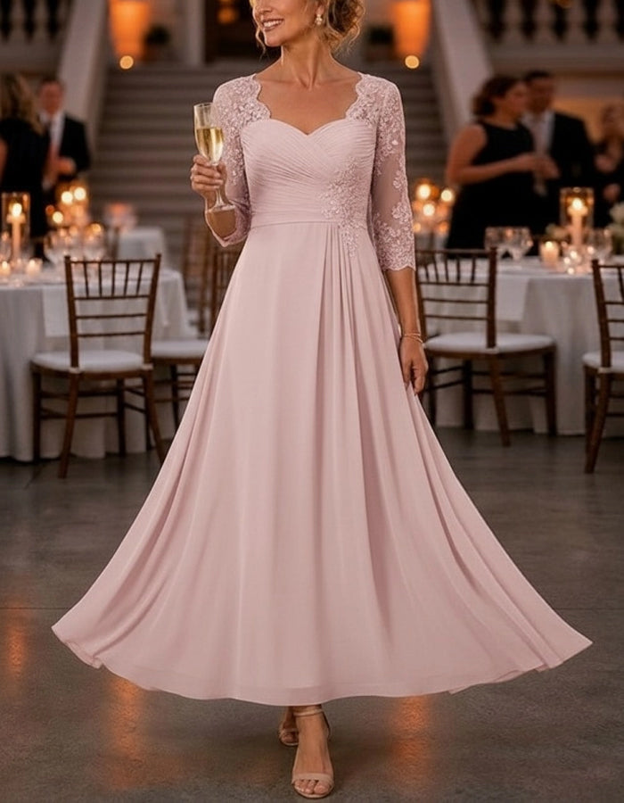 Vestido midi de renda e chiffon de cor lisa