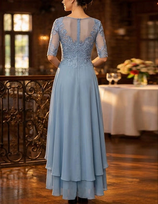 Solid Color Lace Chiffon High And Low Hem Midi Dress