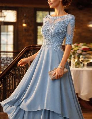 Solid Color Lace Chiffon High And Low Hem Midi Dress