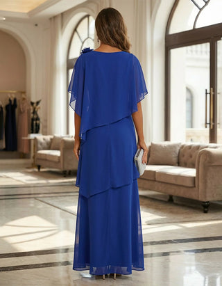 Einfarbiges Chiffon-Maxikleid mit mehreren Lagen und Rundhalsausschnitt