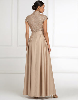 Robe longue en satin à sequins, couleur unie, avec col montant