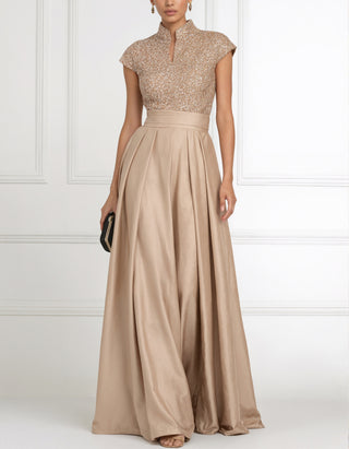 Robe longue en satin à sequins, couleur unie, avec col montant