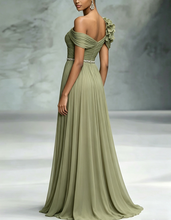 Off-the-shoulder Twisted Chiffon Maxi Dress