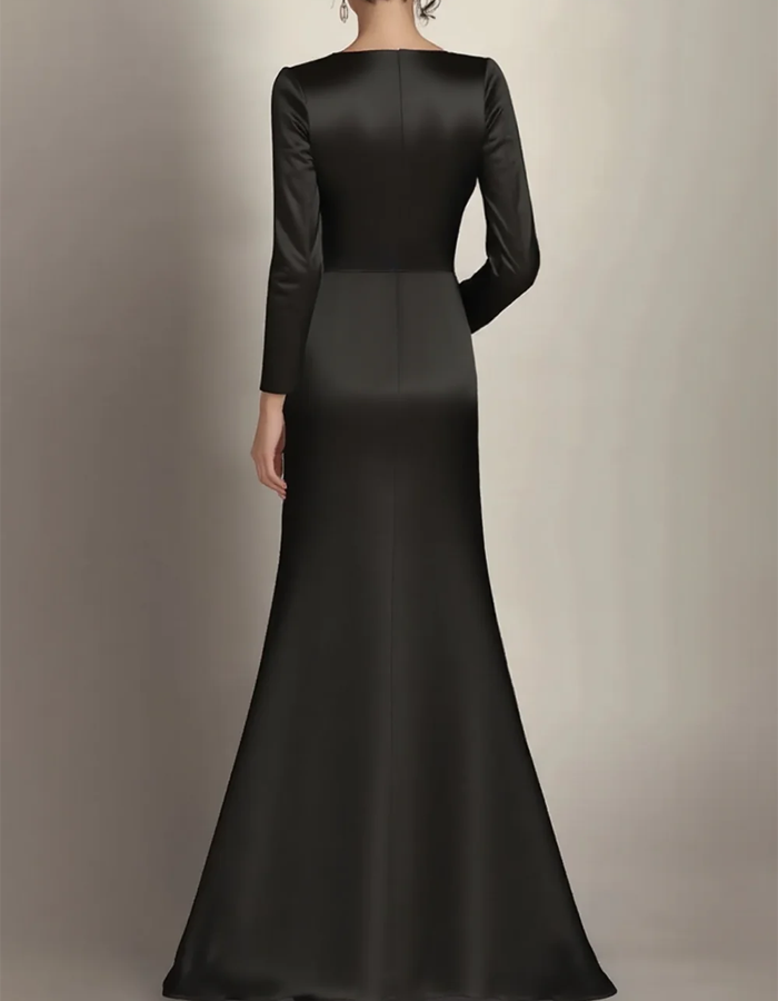Boat-neck Long-sleeved Satin Mermaid Evening Maxi Dress