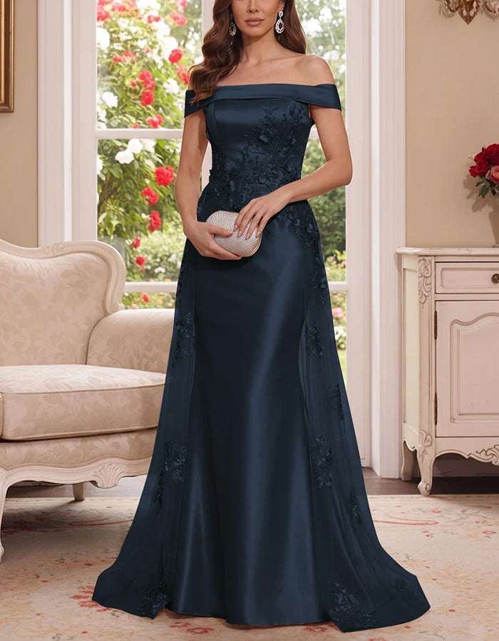 Off Shoulder Floral Satin Mermaid Maxi Dress