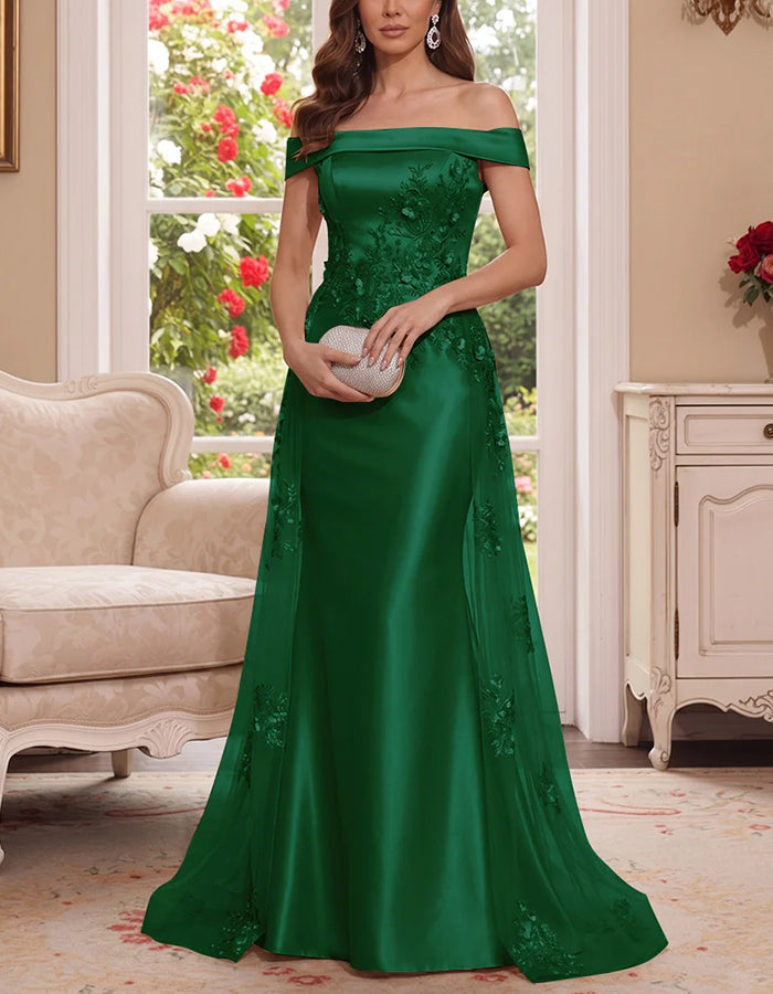 Off Shoulder Floral Satin Mermaid Maxi Dress