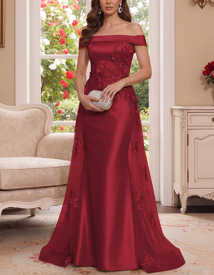 Off Shoulder Floral Satin Mermaid Maxi Dress