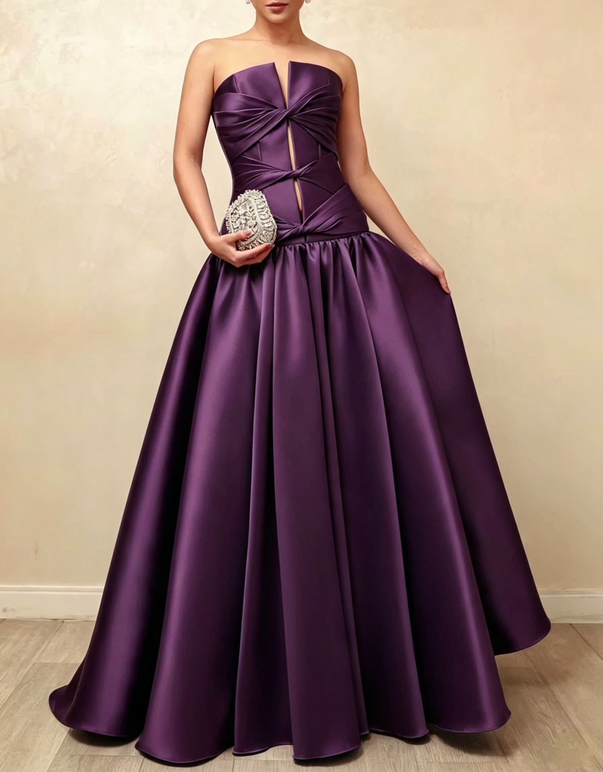 Trägerloses Satin-Abendkleid in A-Linie mit Twist-Cut-out
