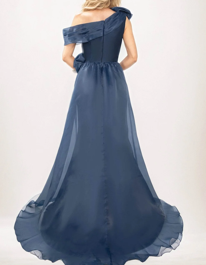 Elegant Satin One-shoulder With 3D Floral Maxi Dress