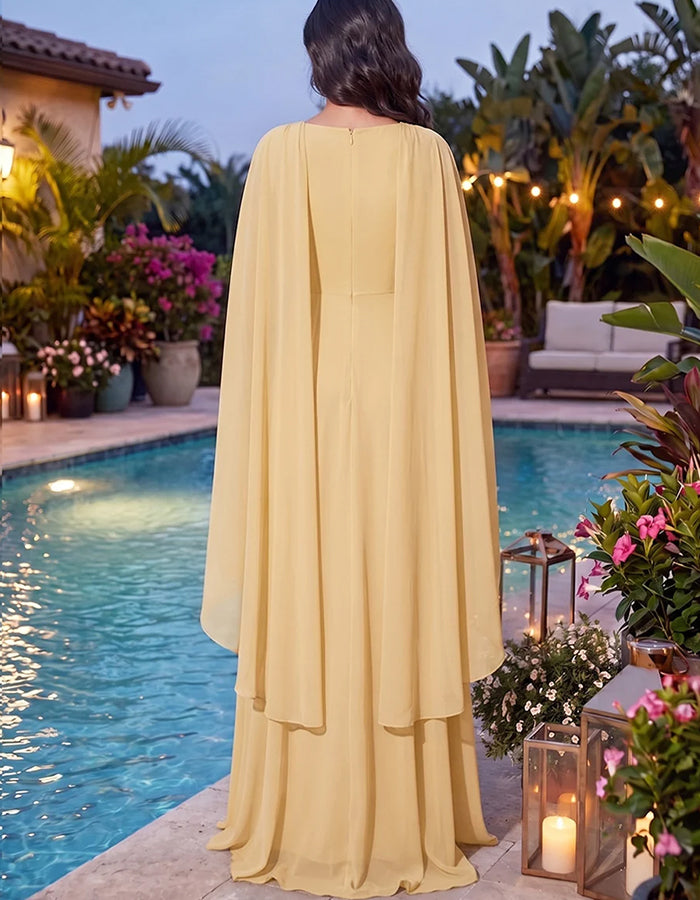 Robe maxi fluide en mousseline, à col en V, manches cape, taille ornée de sequins