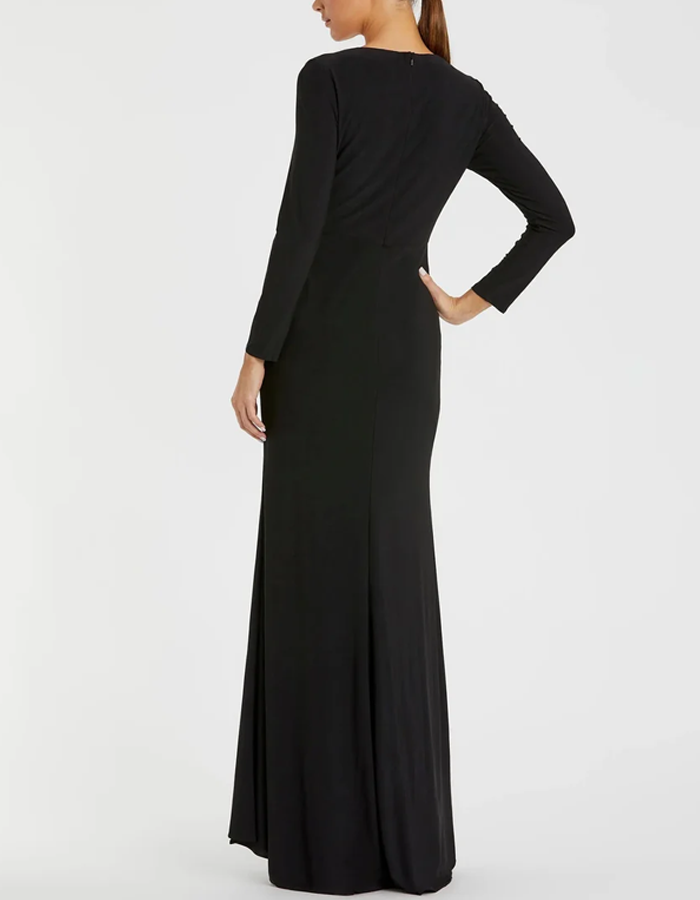 V-neck Long-sleeved Evening Maxi Dress