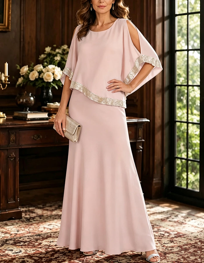 Cold‑Shoulder Sequin Trim Cape Maxi Dress