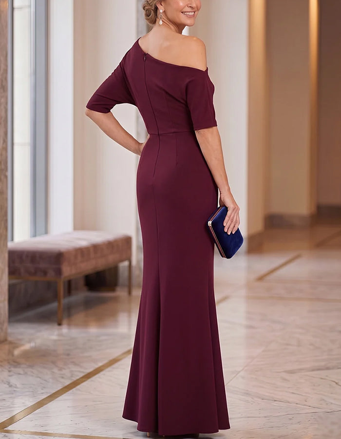One‑Shoulder Half Sleeve Ruched Maxi Dress