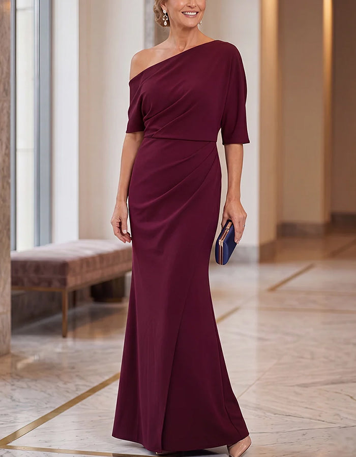 One‑Shoulder Half Sleeve Ruched Maxi Dress