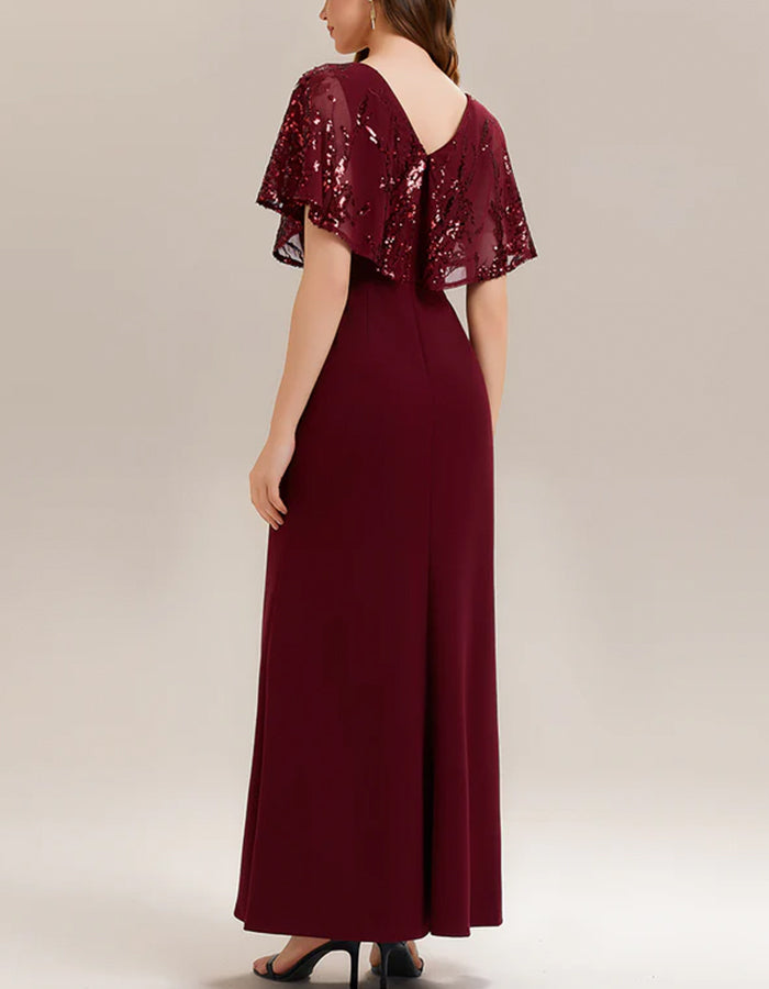 Maxikleid aus Chiffon mit V-Ausschnitt, Pailletten und flatternden Ärmeln