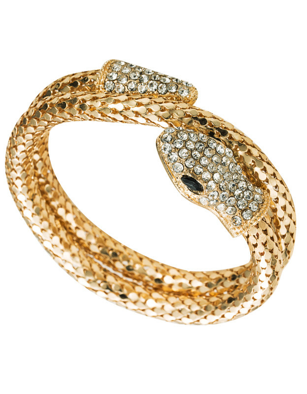 Bracciale rigido a serpente in lega, impreziosito da strass, per donna, da sera