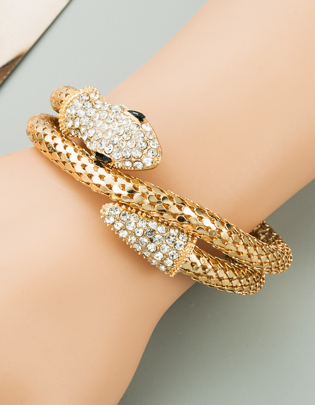 Bracciale rigido a serpente in lega, impreziosito da strass, per donna, da sera