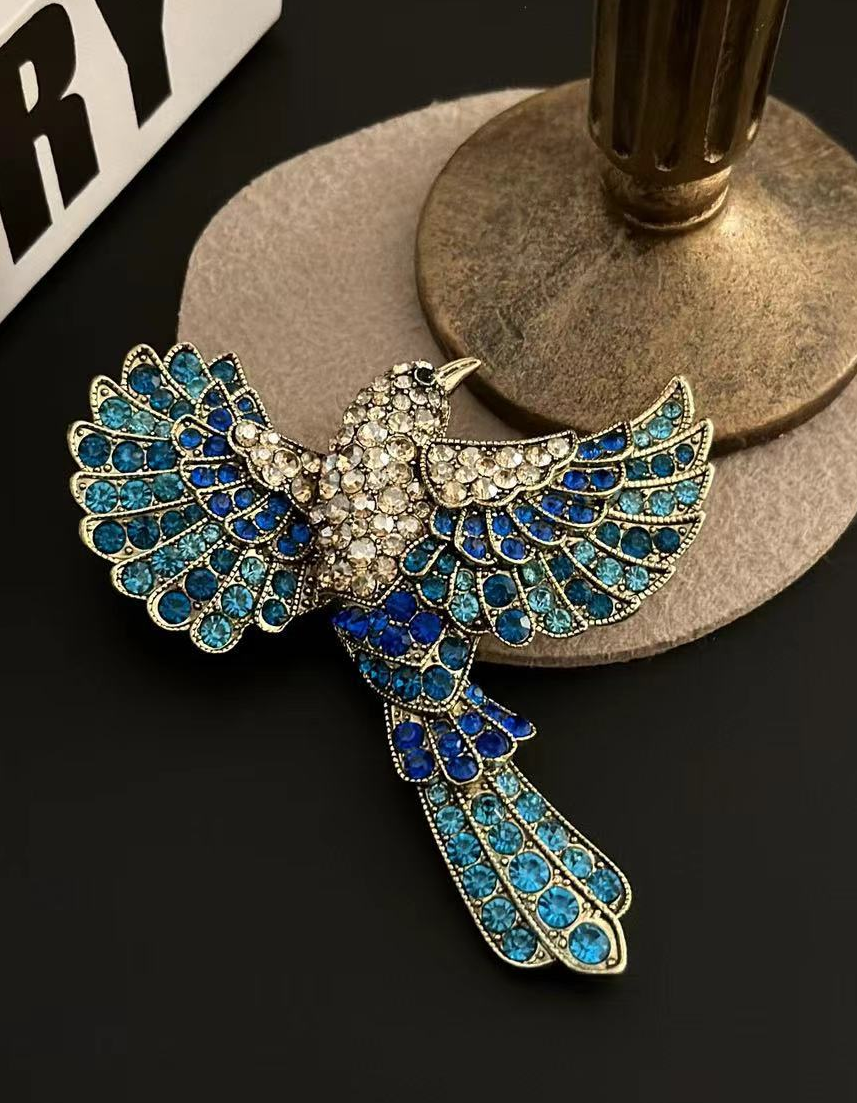 Vintage Multicolor Rhinestone Flying Bird Brooch For Women Evening Dress