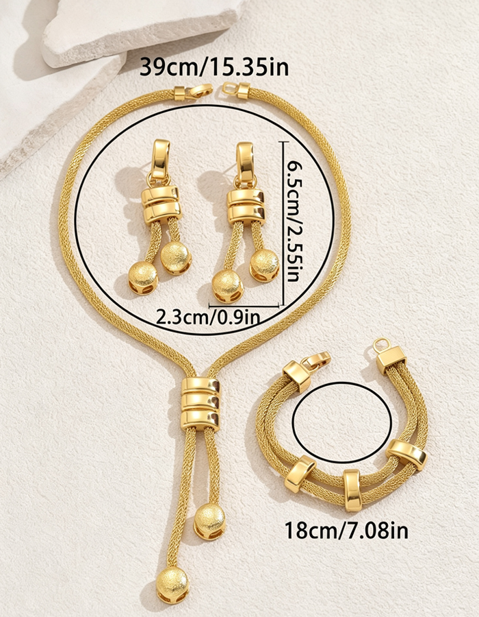Set di gioielli vintage in maglia intrecciata dorata con nappine, 3 pezzi