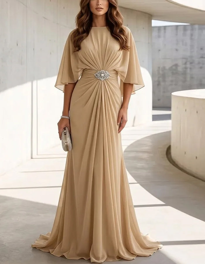 Robe maxi ample en mousseline de couleur unie, style châle, avec manches volantées