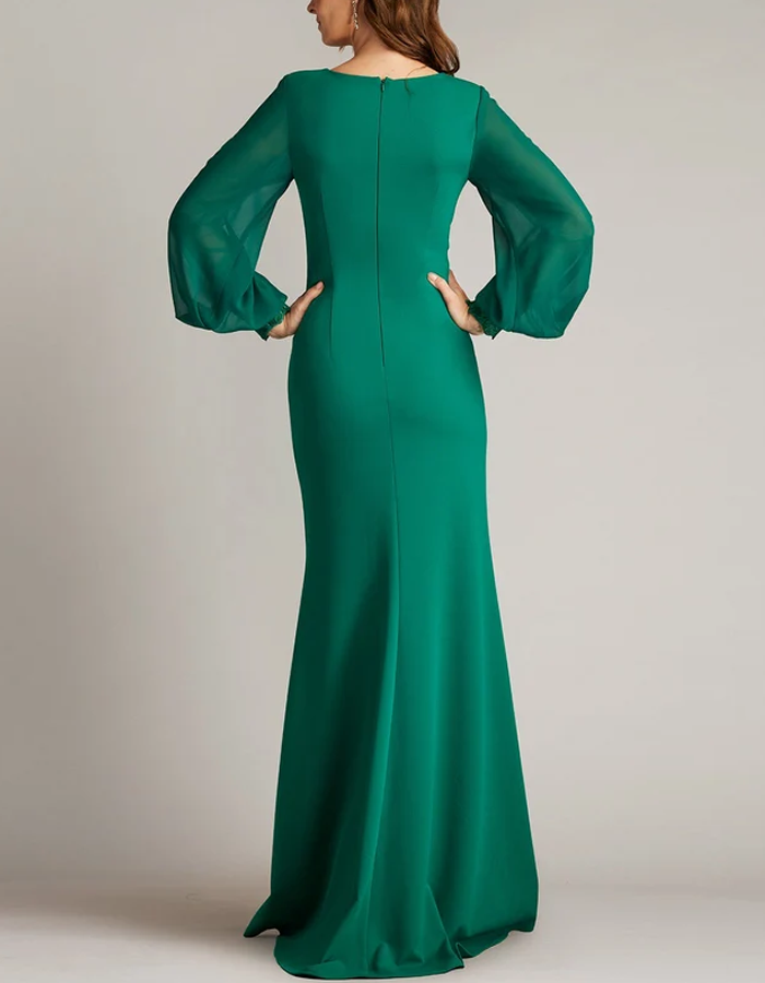 Chiffon-Maxikleid mit tiefem V-Ausschnitt, 3D-Blumenmuster und langen Ärmeln
