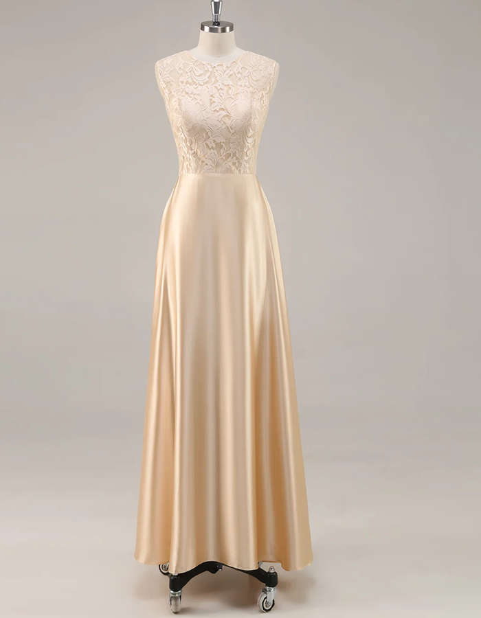 Round Neck Satin Dress with Long‑Sleeve Floral Lace Open Jacket 2-piece Set