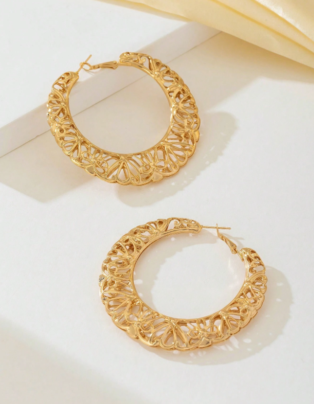 Grandes boucles d’oreilles créoles rétro ajourées en alliage doré, bijoux de mode originaux