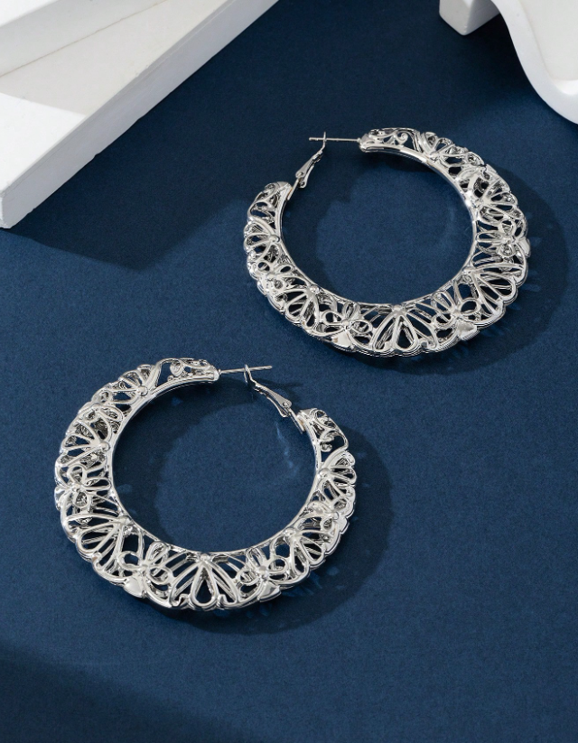 Grandes boucles d’oreilles créoles rétro ajourées en alliage doré, bijoux de mode originaux